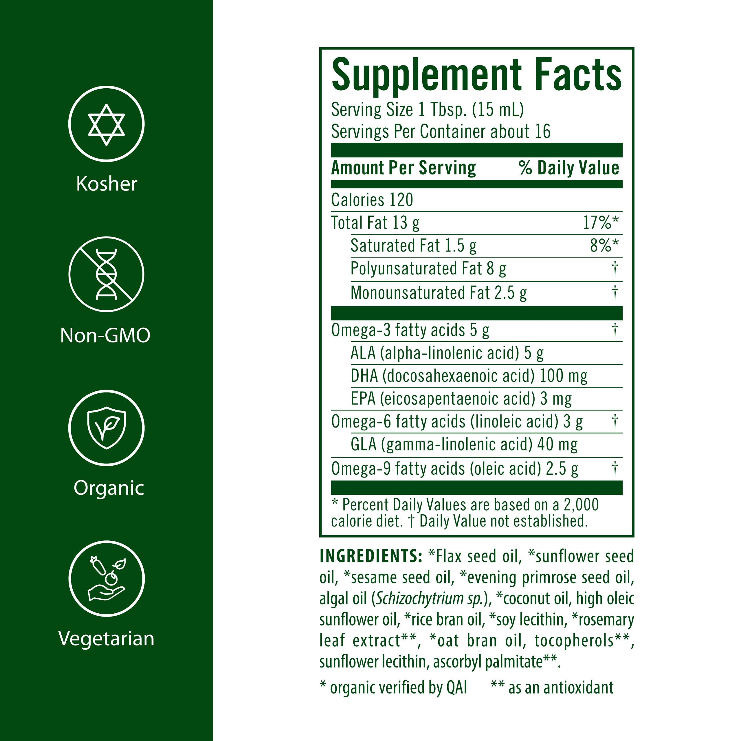 Flora vegan DHA 3-6-9 blend dropper shown for plant-based essential fats.