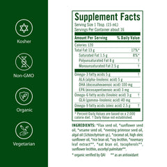 Flora vegan DHA 3-6-9 blend dropper shown for plant-based essential fats.