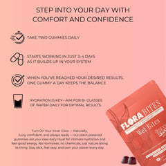 Flora Bites vegan sugarfree gummies pack presents a clean feminine wellness option.
