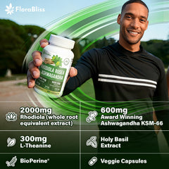 FloraBliss Ashwagandha KSM-66 extract label close-up.