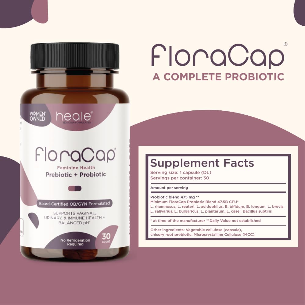 FloraCap allergen-free badge highlighting dairy-free, soy-free features.