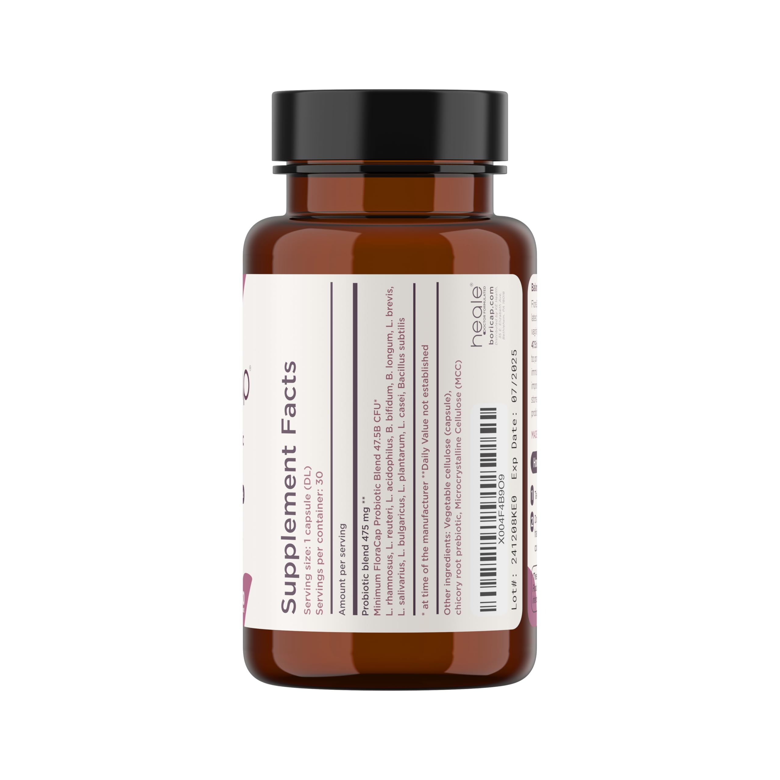 FloraCap capsules close-up highlighting 11-strain blend for balance support.