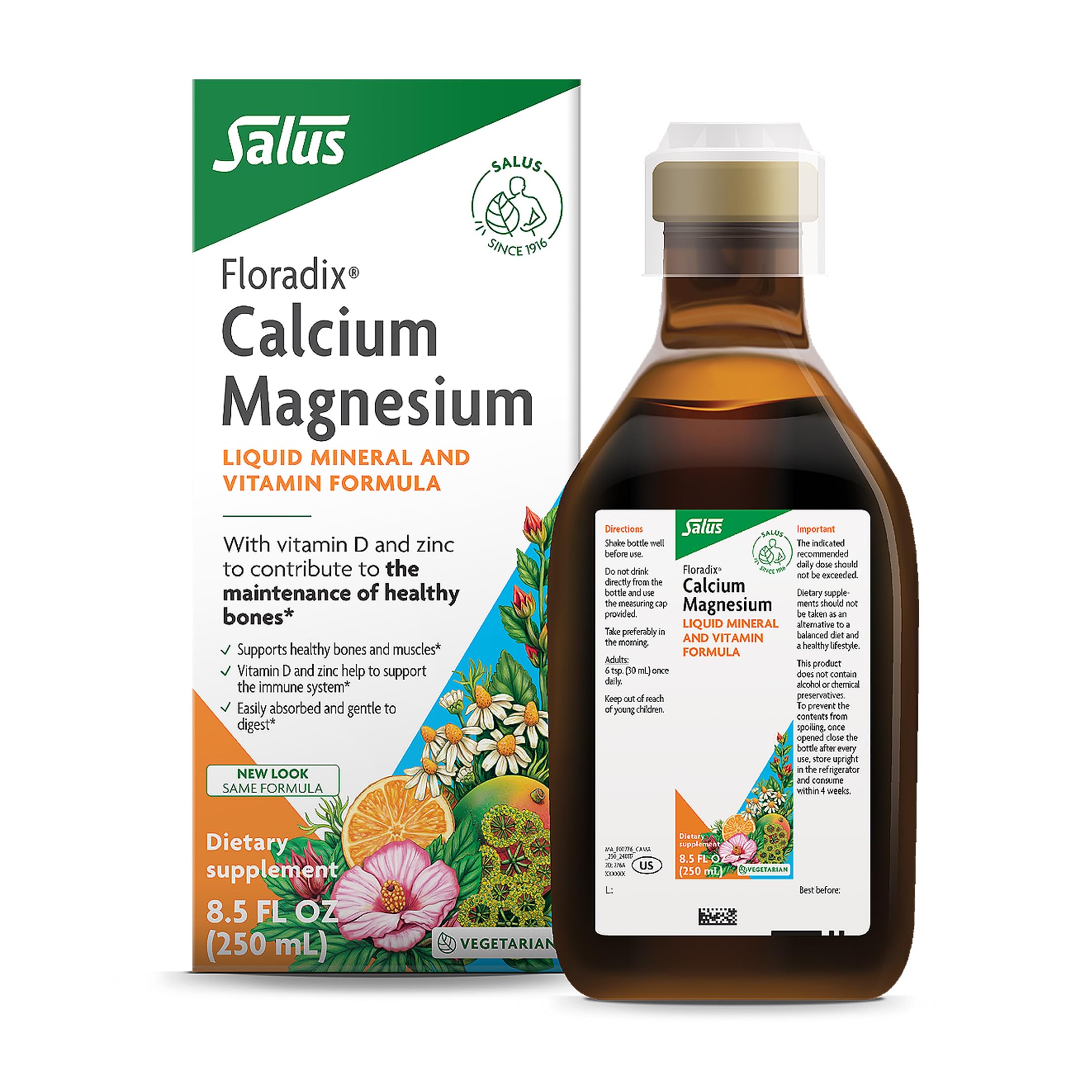 Floradix Calcium Magnesium liquid bottle, dairy-free bone support and vegan mineral blend