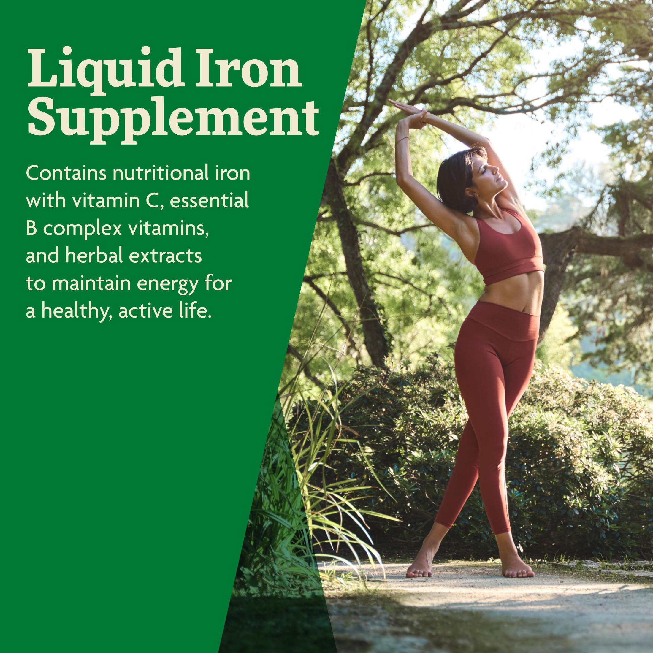 Herbal ingredients close-up in Floradix indicating plant-based iron support.