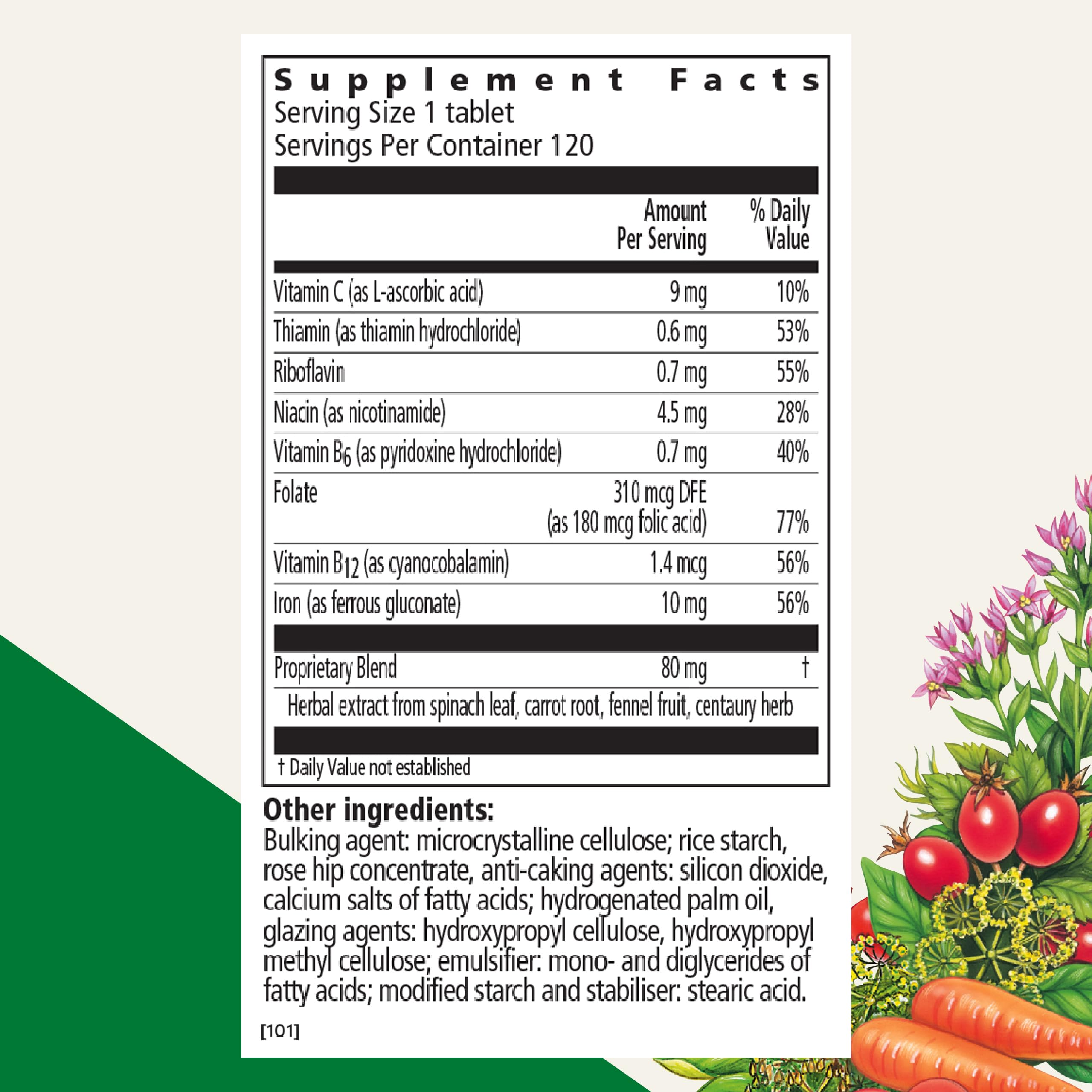 Floradix iron tablets closeup highlighting vitamin blend for daily wellness