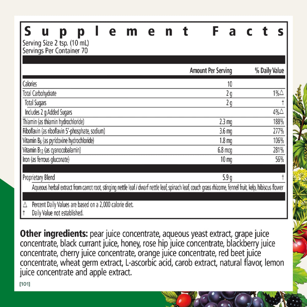 Floradix Liquid Iron poured into a glass for convenient daily intake.