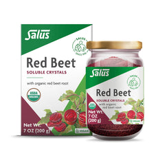 Floradix Organic Red Beet Crystals bottle ready to mix into drinks for a nutritious boost