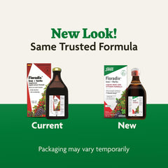 Lifestyle scene with Floradix bottle and glass for ongoing energy support.