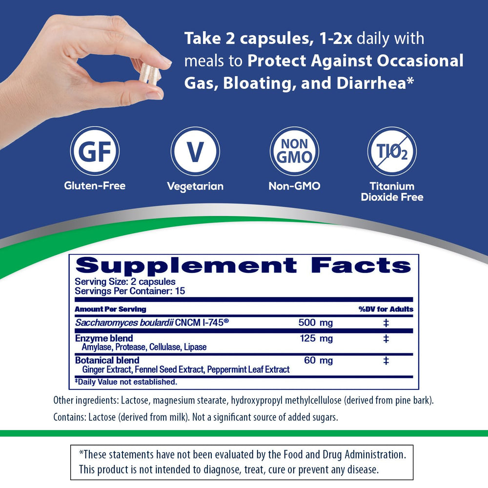 Florastor ginger fennel peppermint botanicals bottle focus