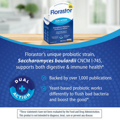 Florastor packaging front view emphasizes gluten-free and non-GMO benefits.