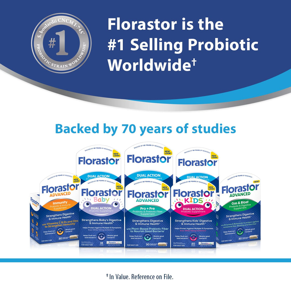 Florastor packaging variation concept highlights shelf-stable, no refrigeration requirement.