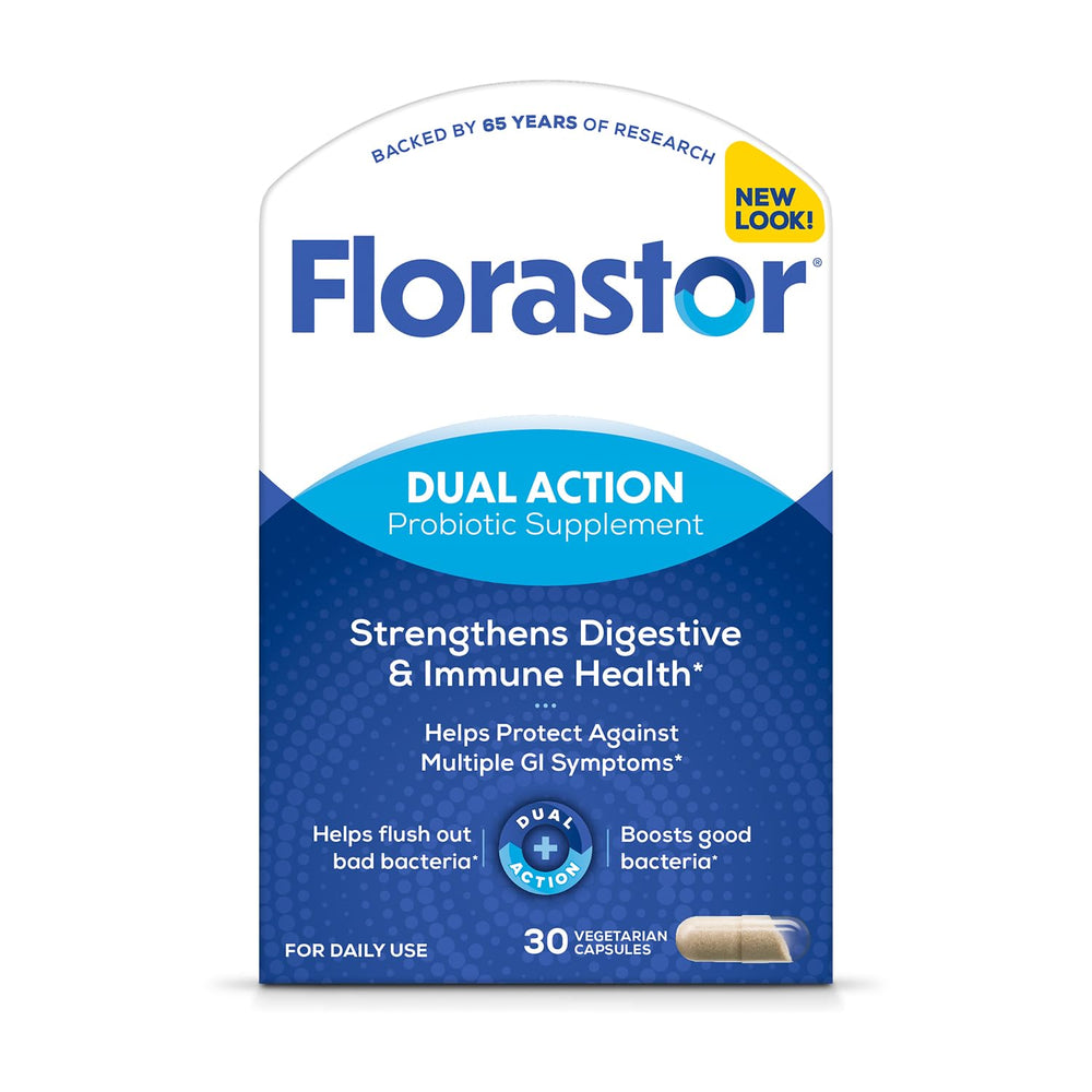 Florastor probiotic bottle close-up highlighting travel-friendly design.