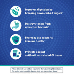 Graphic illustrating immune support and digestive balance from Florastor Select Pro+