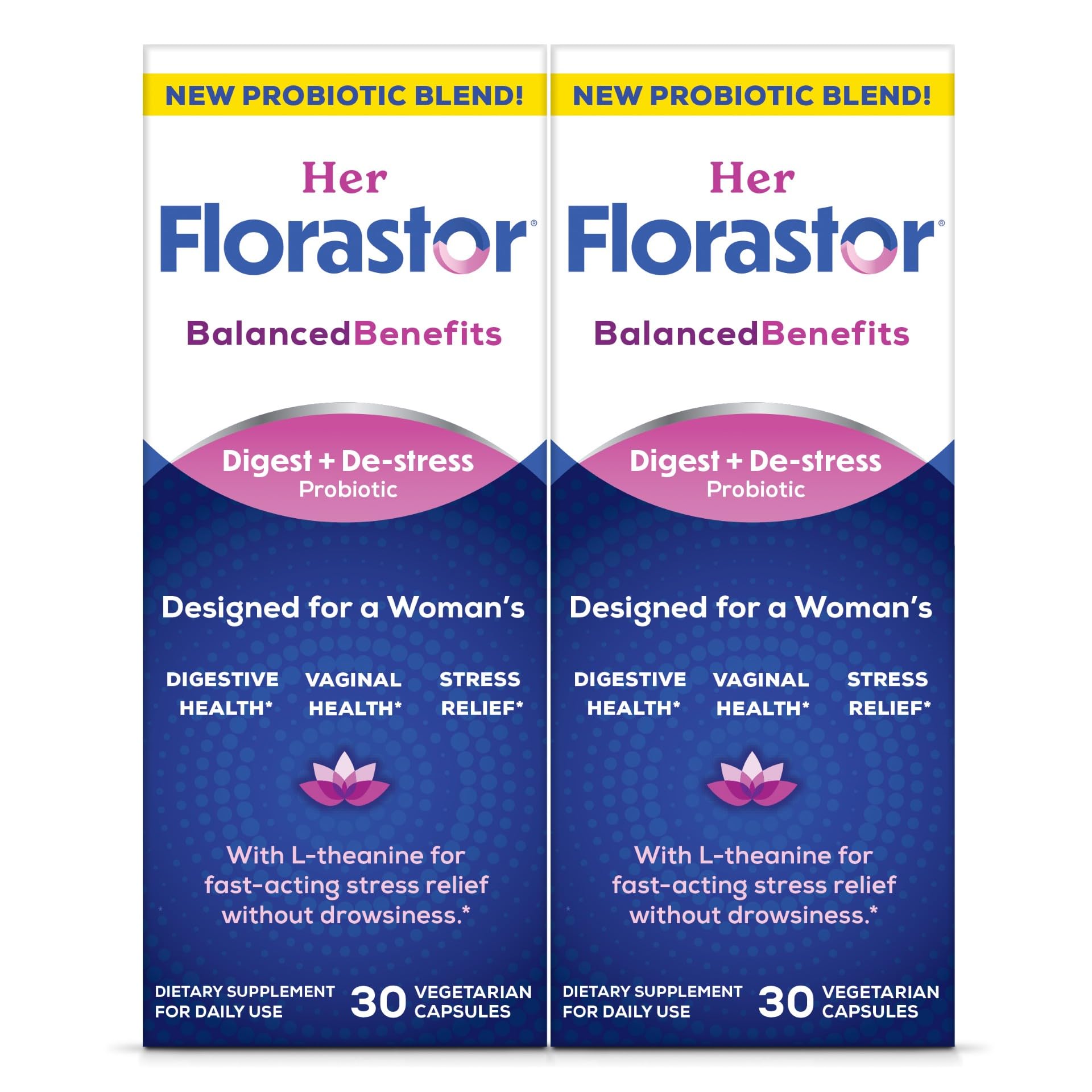 Florastor women's probiotic bottle showing digestive and vaginal support for daily balance.