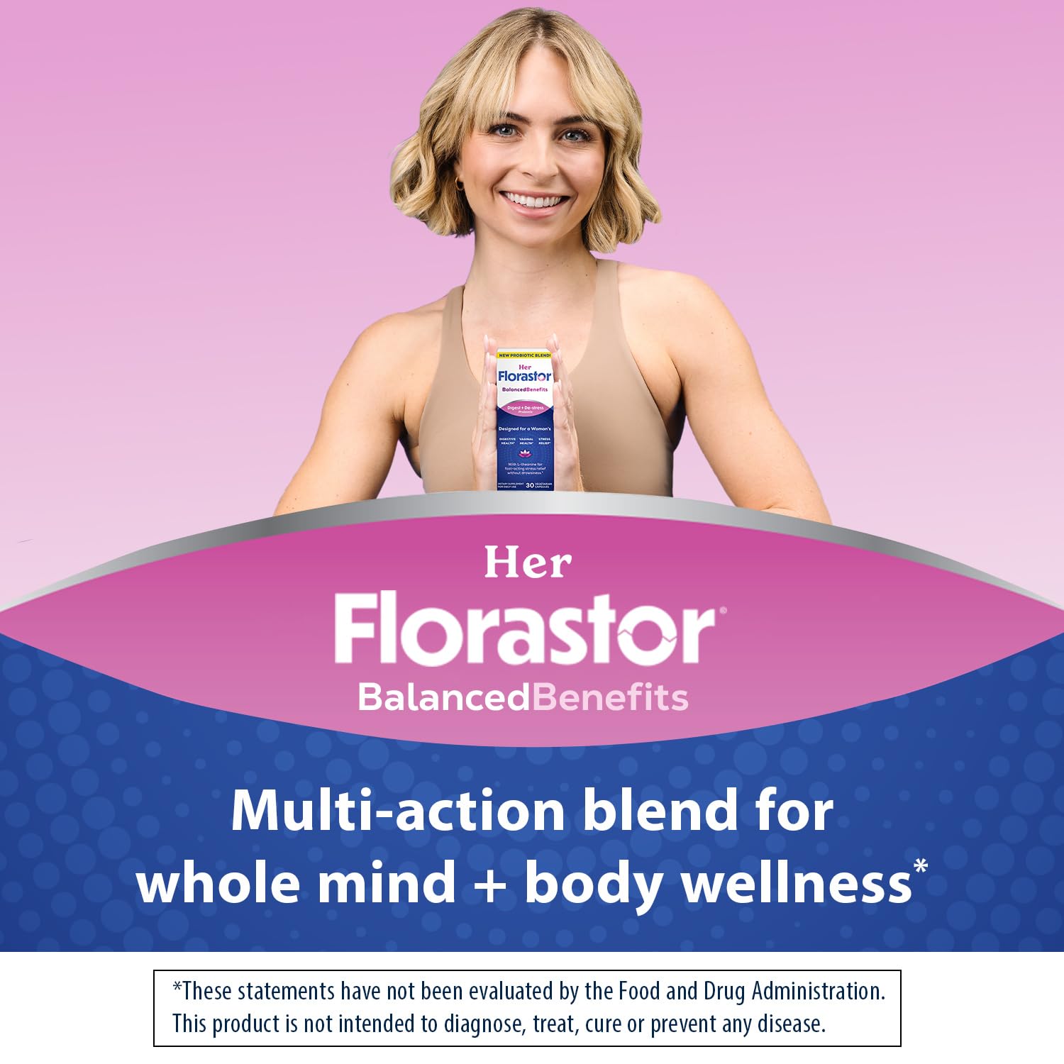 Florastor women's probiotic capsule close-up for daily digestive support.