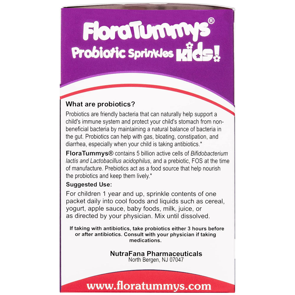 FloraTummys Probiotic Sprinkles 30 packets displayed for grab-and-go convenience.
