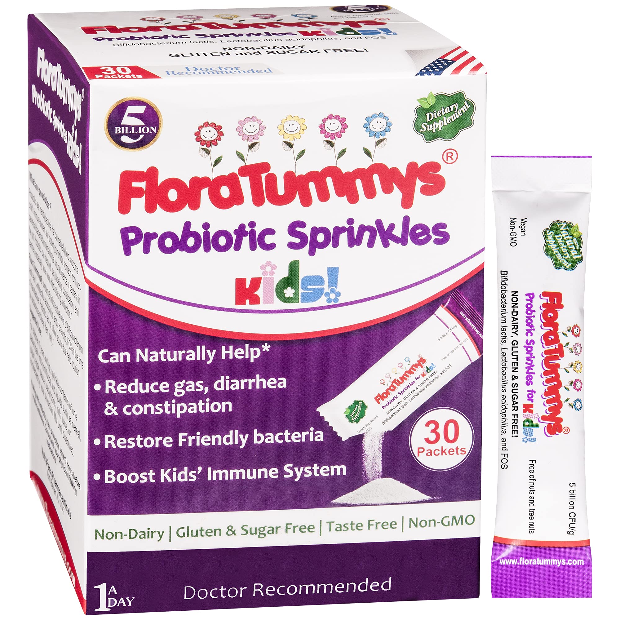 FloraTummys Probiotic Sprinkles being poured over food for easy serving.