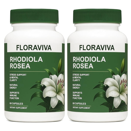 Floraviva Rhodiola capsules bottle for daily focus and calm energy