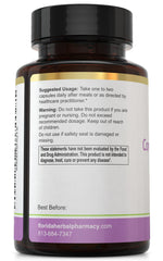 Florida Herbal Pharmacy bottle and label showing GMP certification and safety.