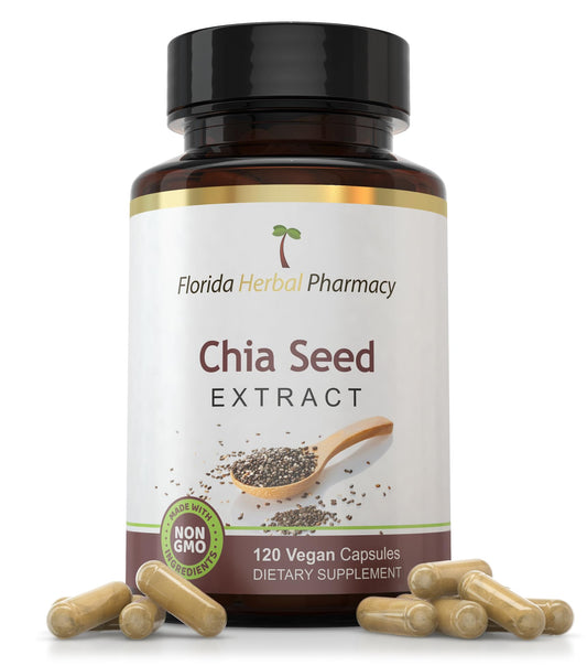Florida Herbal Pharmacy chia seed extract bottle for convenient daily supplementation.