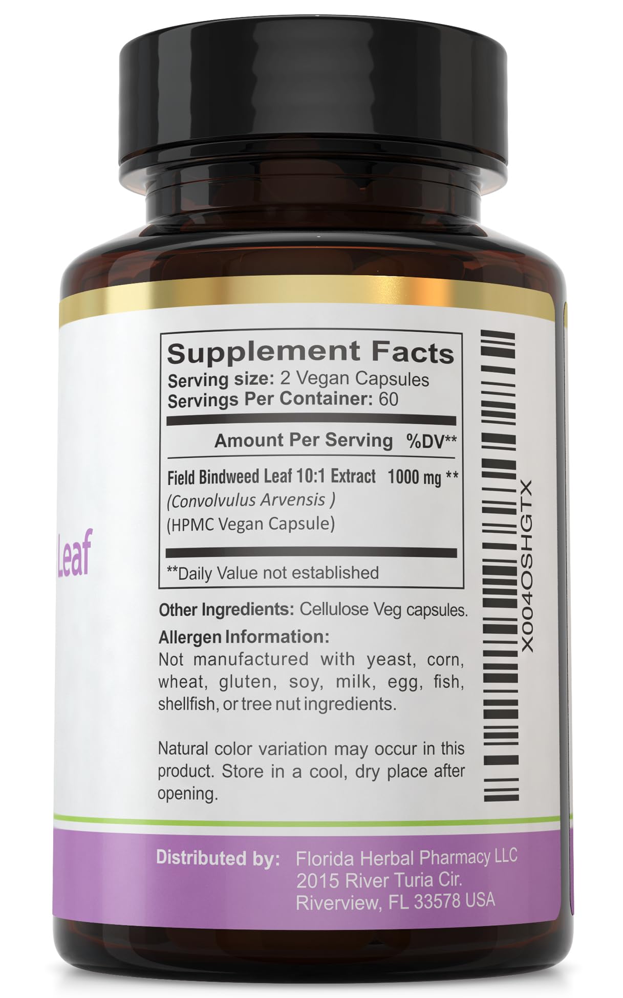 Florida Herbal Pharmacy daily dosage reminder card highlighting simple 1–2 capsules after meals.