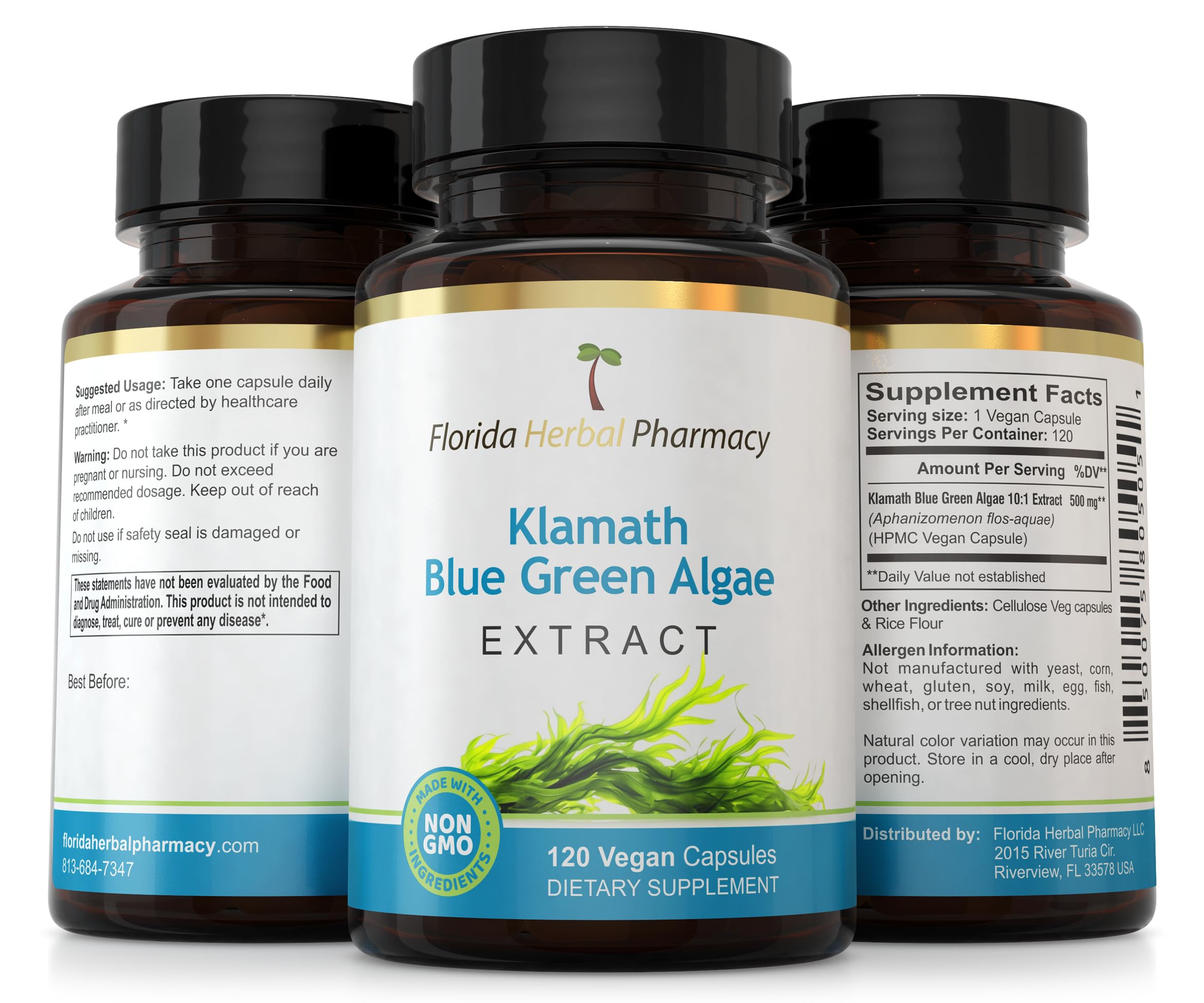 Florida Herbal Pharmacy Klamath algae package, on-the-go daily use supporting balanced routines.