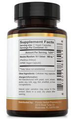 Florida Herbal Pharmacy Mesima extract label close-up emphasizing GMP and third-party testing.