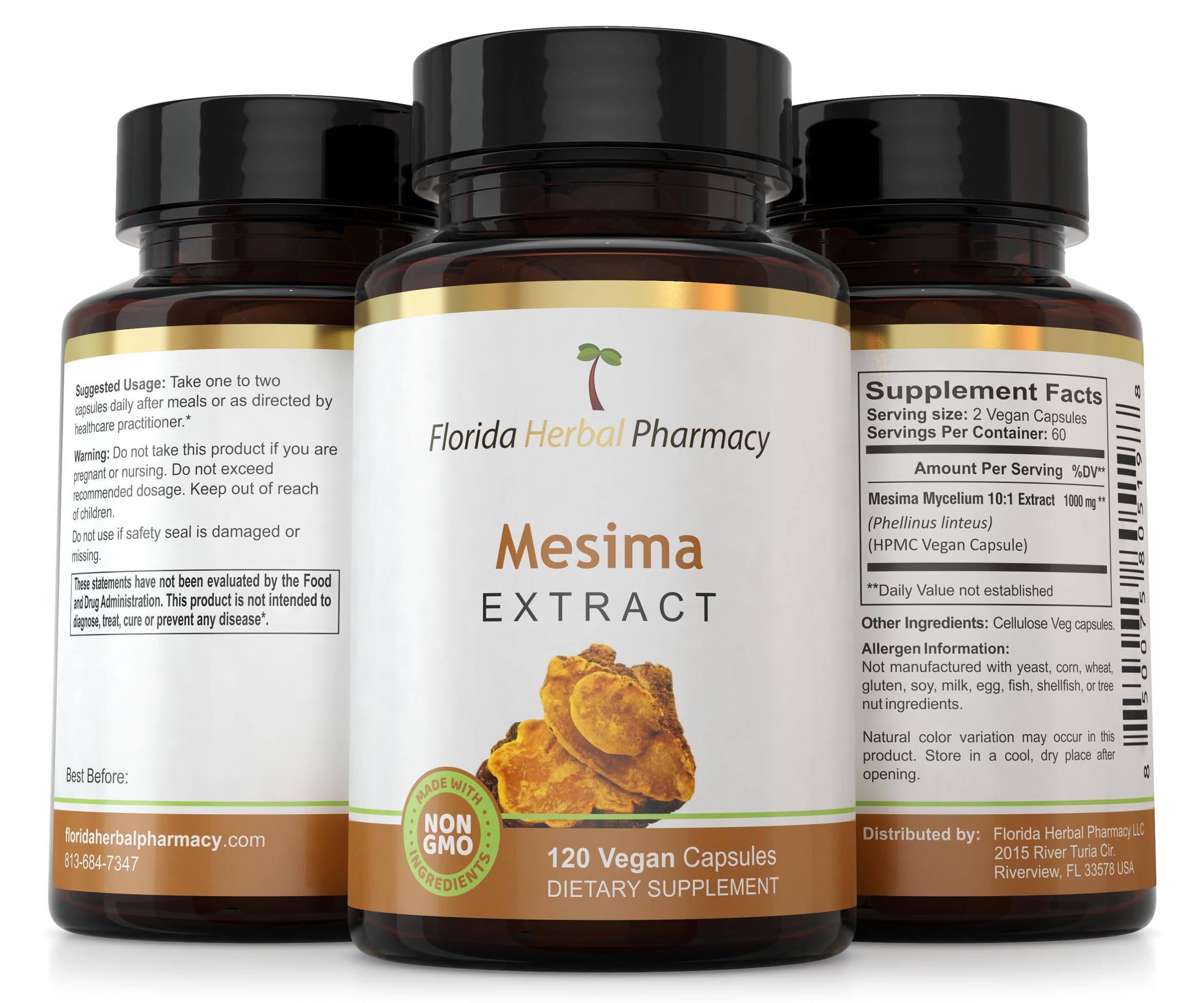Florida Herbal Pharmacy Mesima extract product hero image on shelf suggesting two months supply.