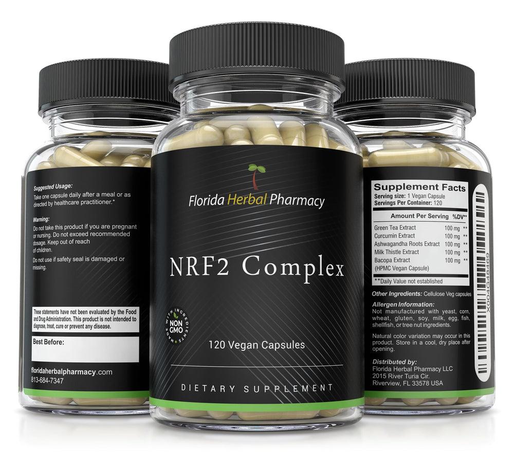 Florida Herbal Pharmacy NRF2 Complex packaging front with easy-to-store design