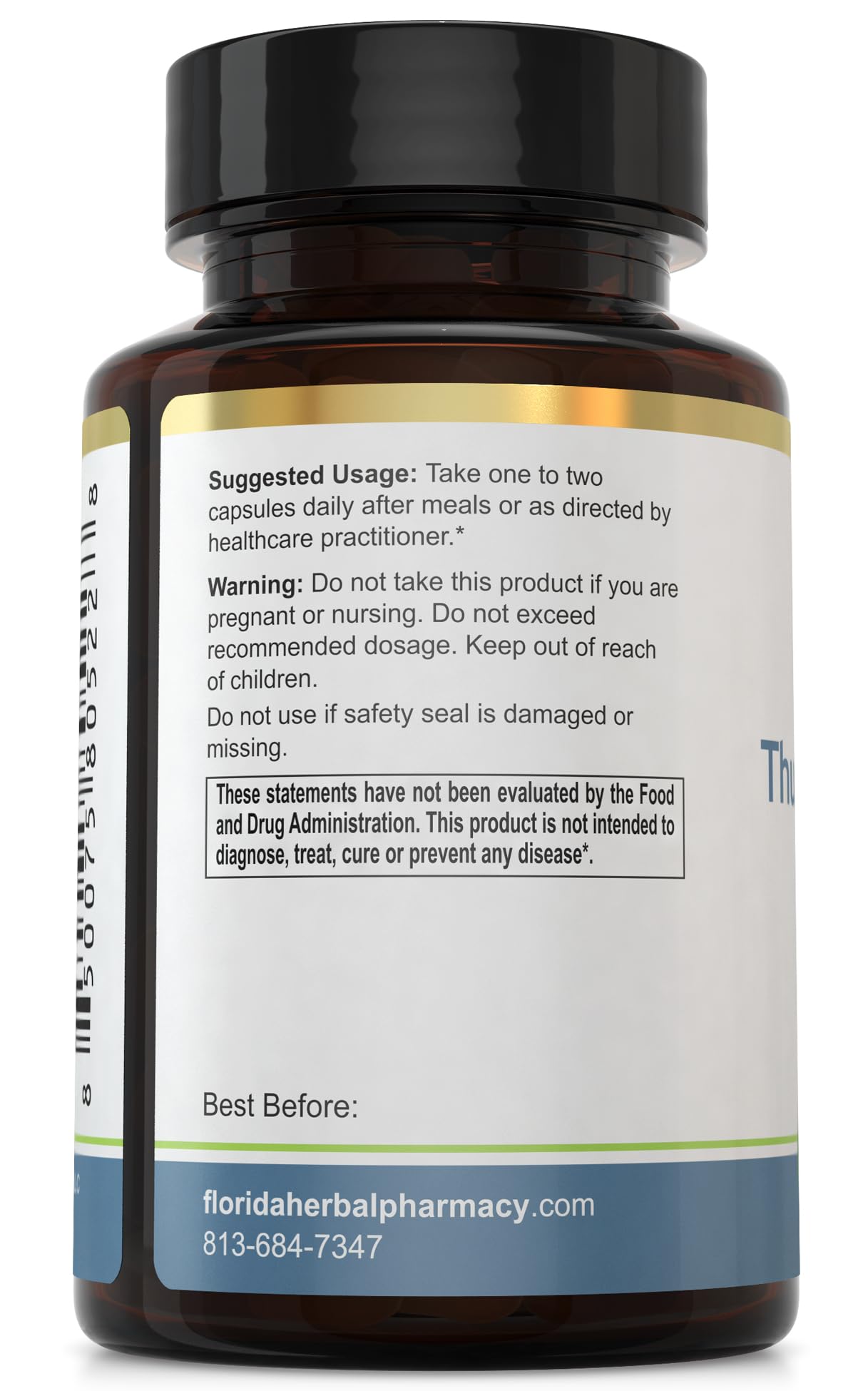 Florida Herbal Pharmacy Thunder God Vine Root extract capsules shown for high-potency daily use.