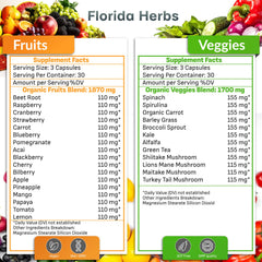 Florida Herbs Fruits & Veggies capsules providing vegan, soy-free daily vitamins