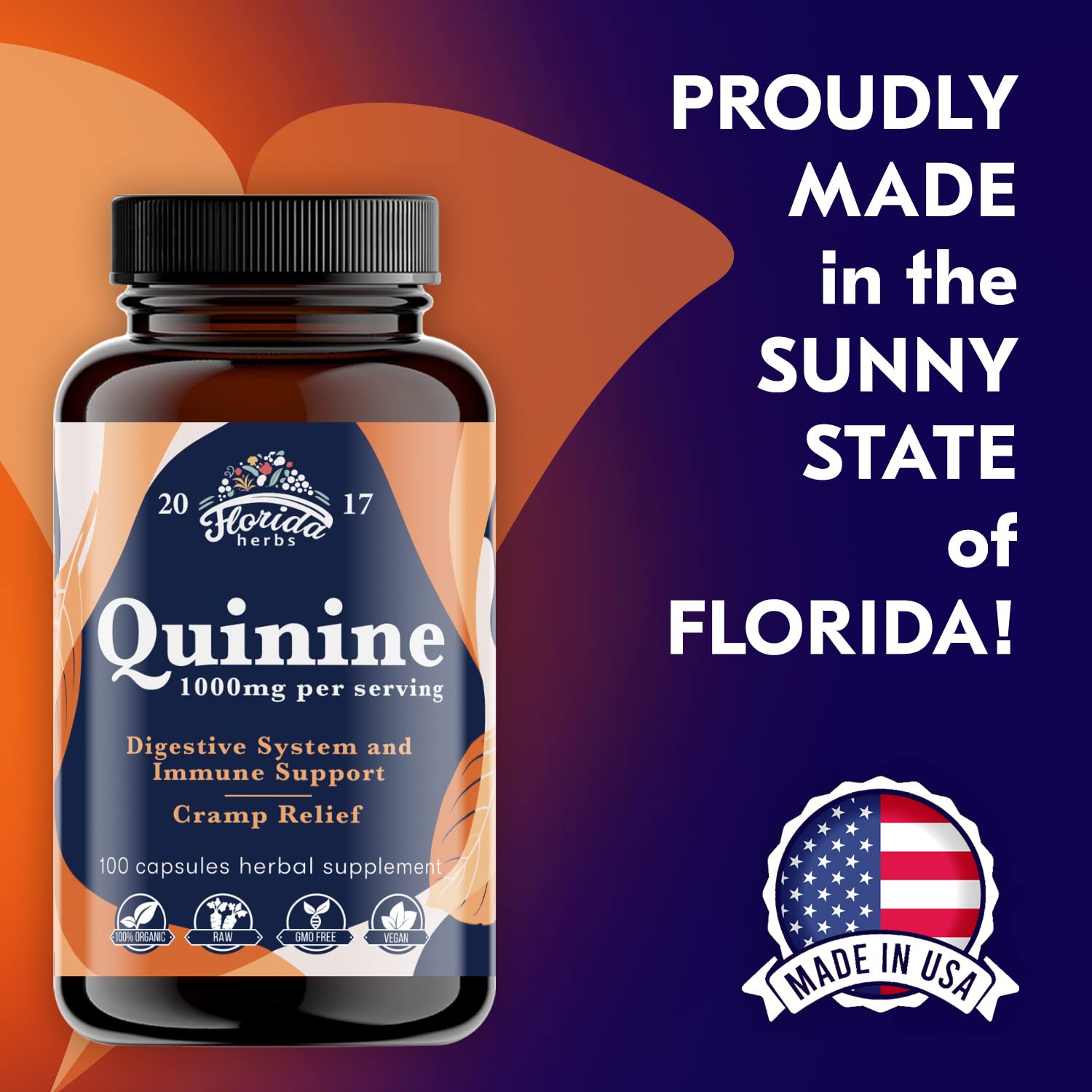 FLORIDA HERBS Quinine packaging on shelf for daily use