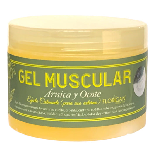 Florigan Arnica Ocote Muscle Gel bottle supports post-workout relief.
