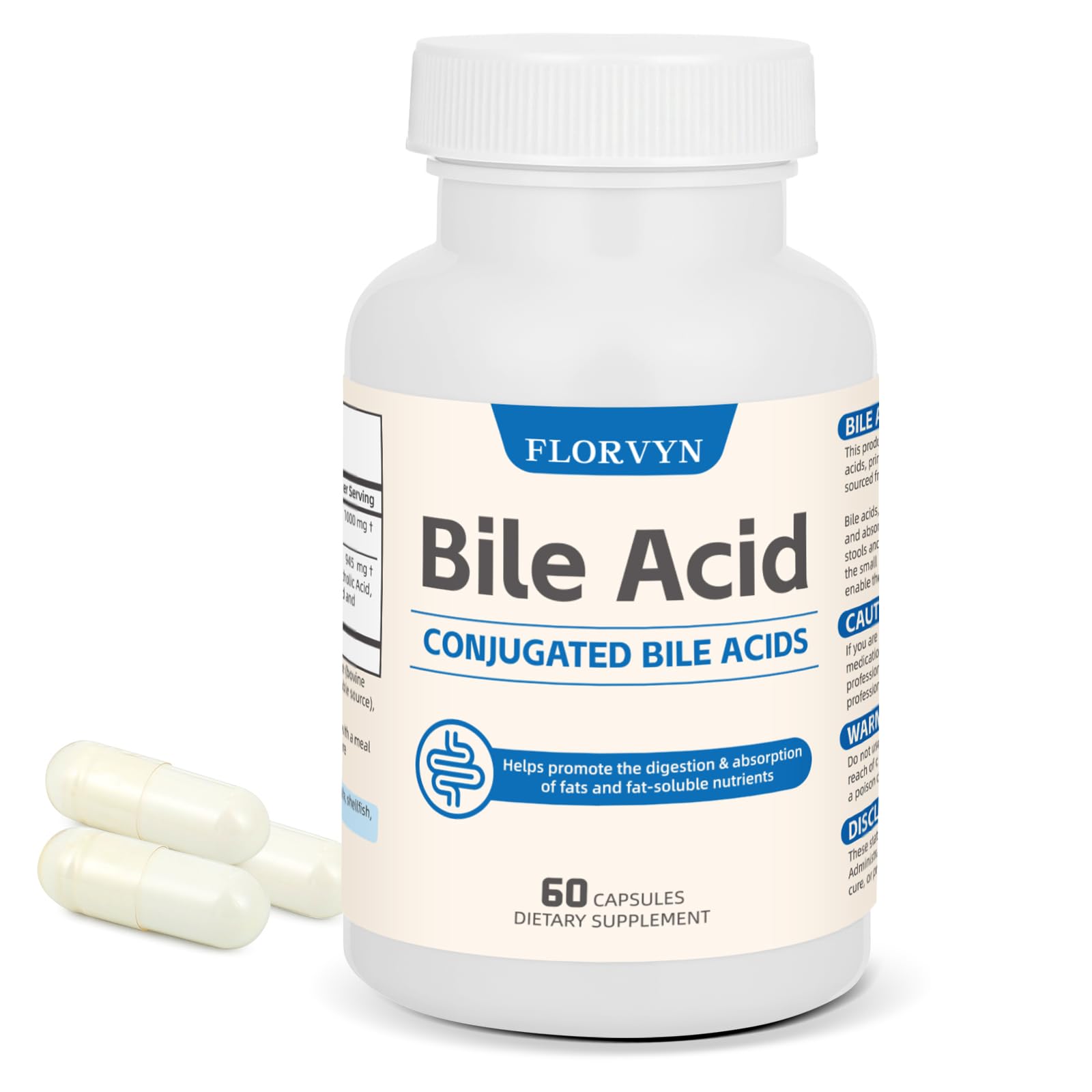 Florvyn Conjugated Bile Acid Supplement bottle front for digestive support with fats