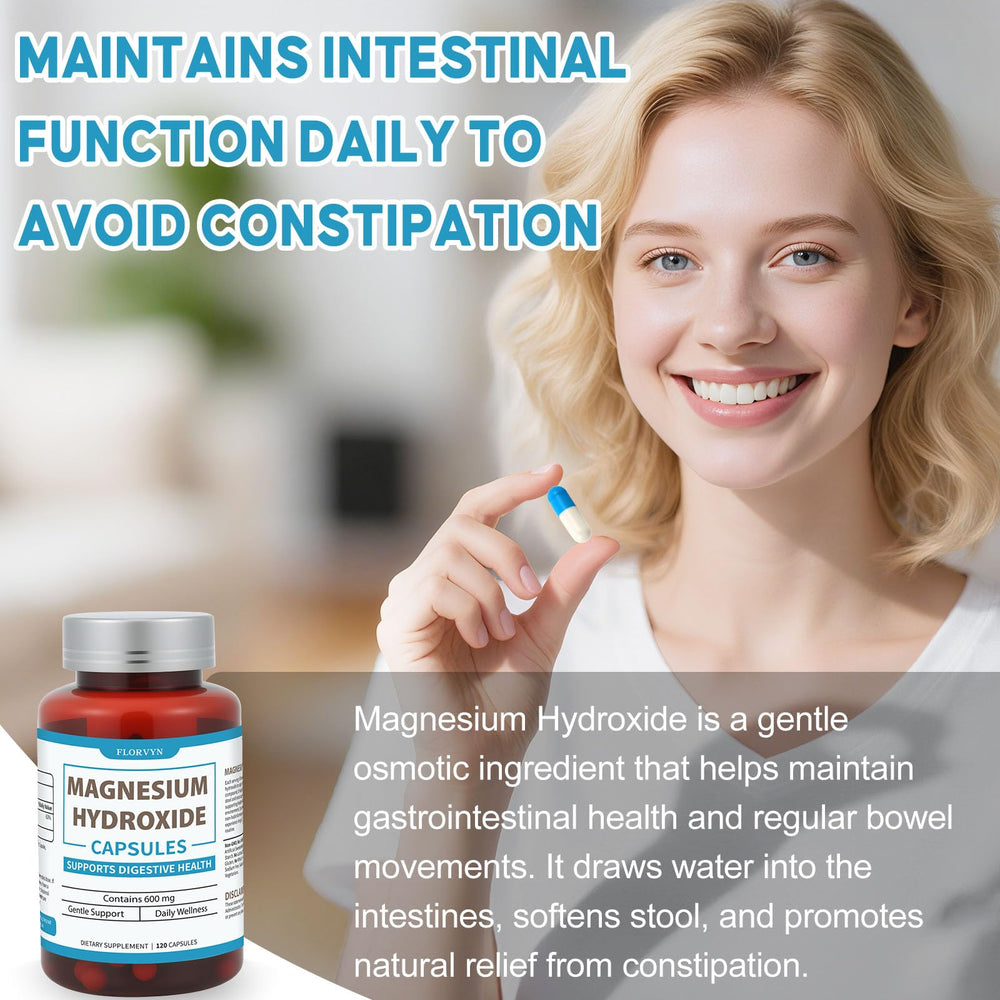 Florvyn magnesium hydroxide capsules two-month supply on display.