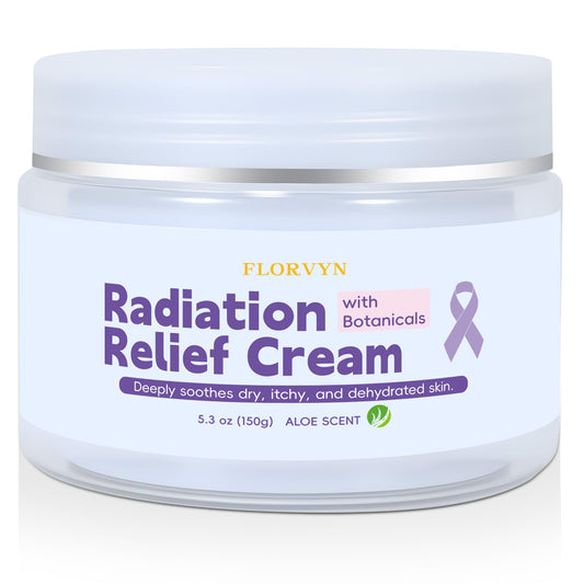 Florvyn Radiation Burn Relief Cream bottle on shelf for soothing daily hydration.