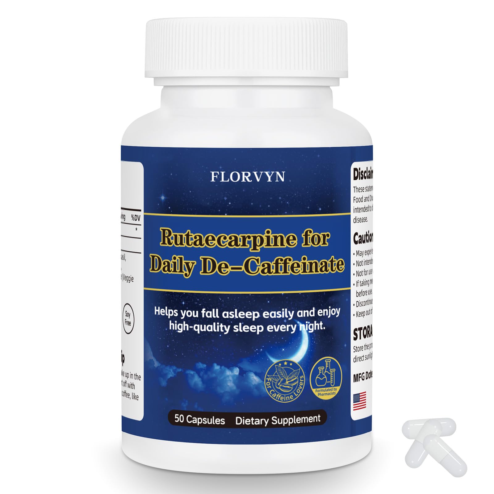 Florvyn Rutaecarpine capsule on white background supports smooth caffeine metabolism