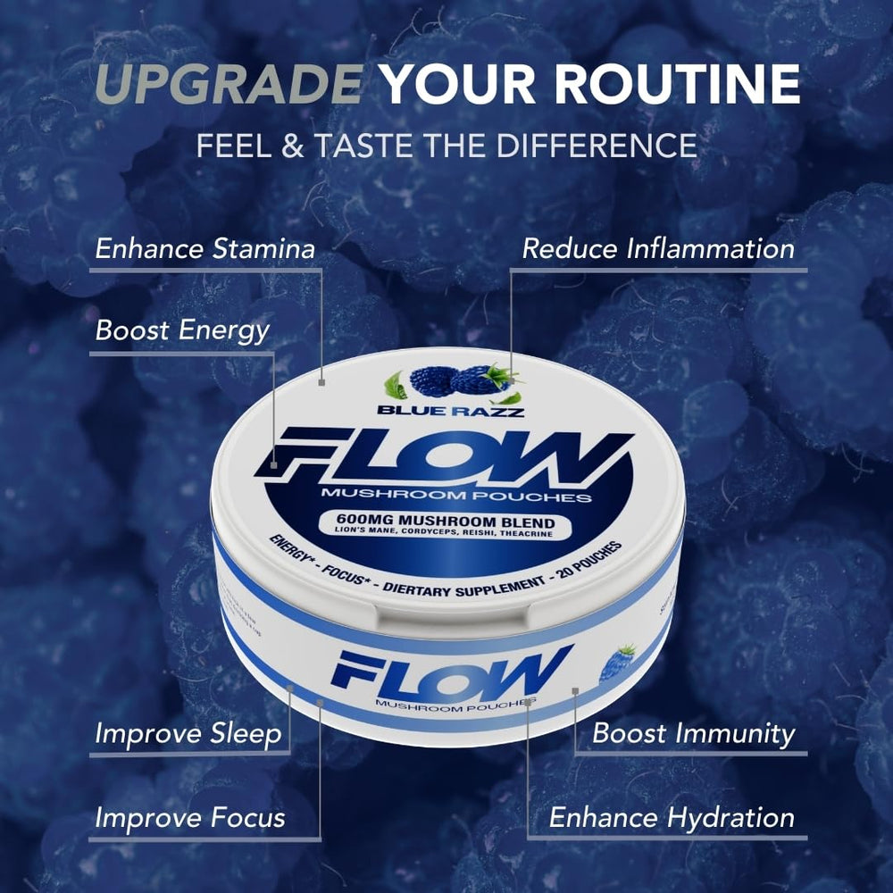 Close-up of pouch contents reveals organic mushroom blend for daily energy