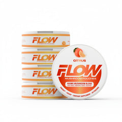 Flow Pouches Mushroom Nootropic bottle pour demonstrates convenient, caffeine-free energy for busy days.