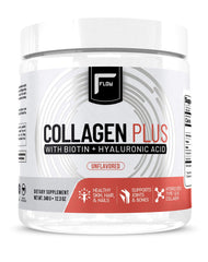 Flow Supps Collagen Plus bottle showing hydrolyzed peptides for skin support.