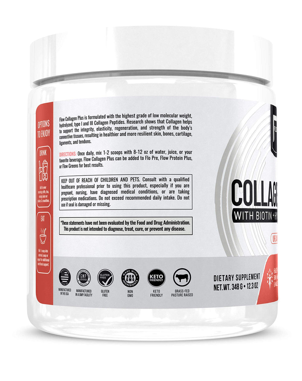 Flow Supps Collagen Plus scoop for easy mixing into drinks.