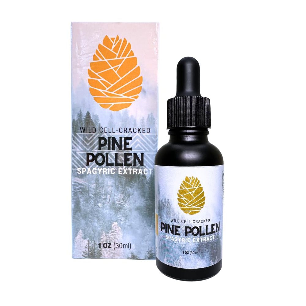 Flower & Song pine pollen tincture bottle showcasing full-spectrum extract for daily vitality.