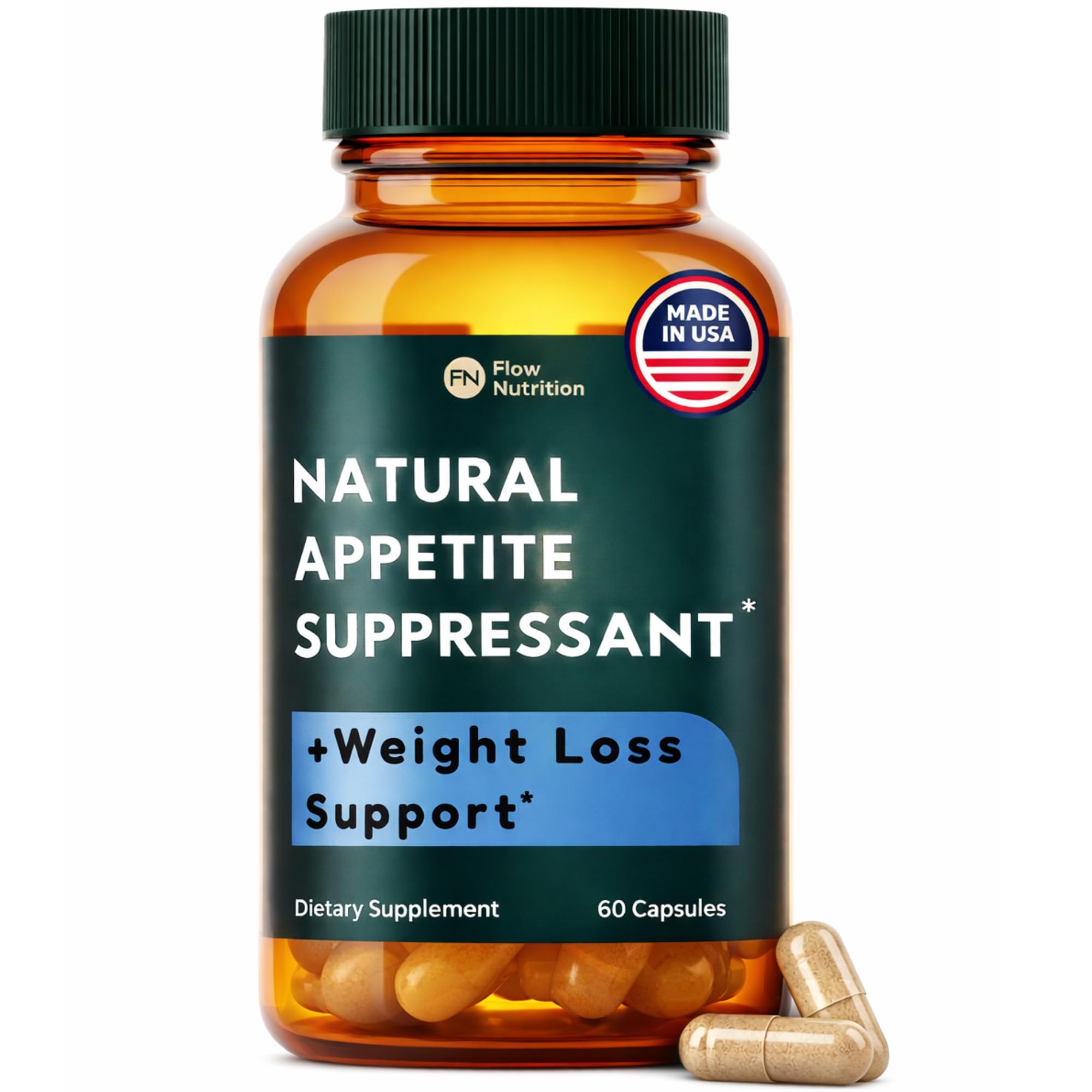 FLOWNUTRITION natural appetite suppressant bottle for daily use.