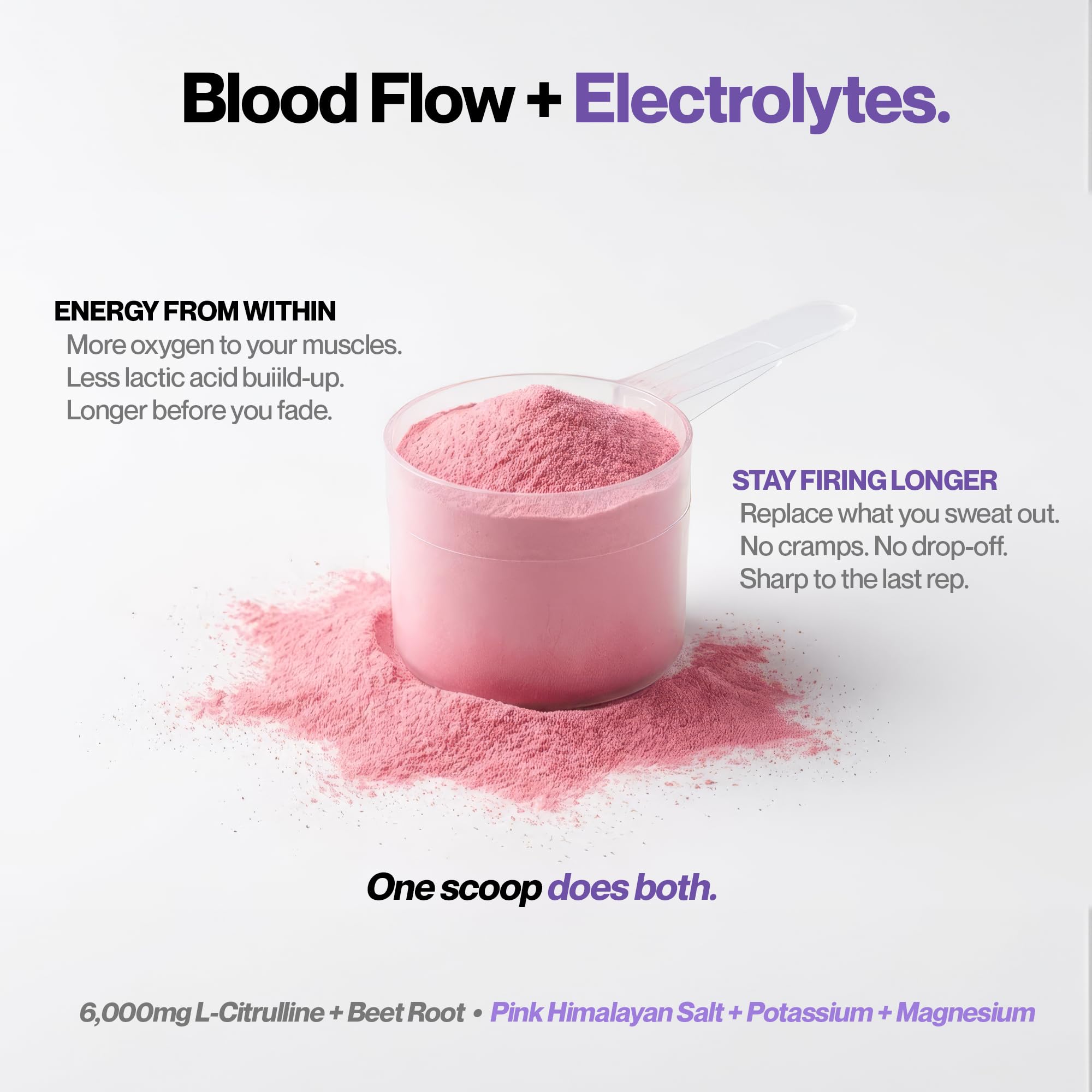 Flowy Stim Free electrolyte blend close-up shows pink Himalayan salt for hydration