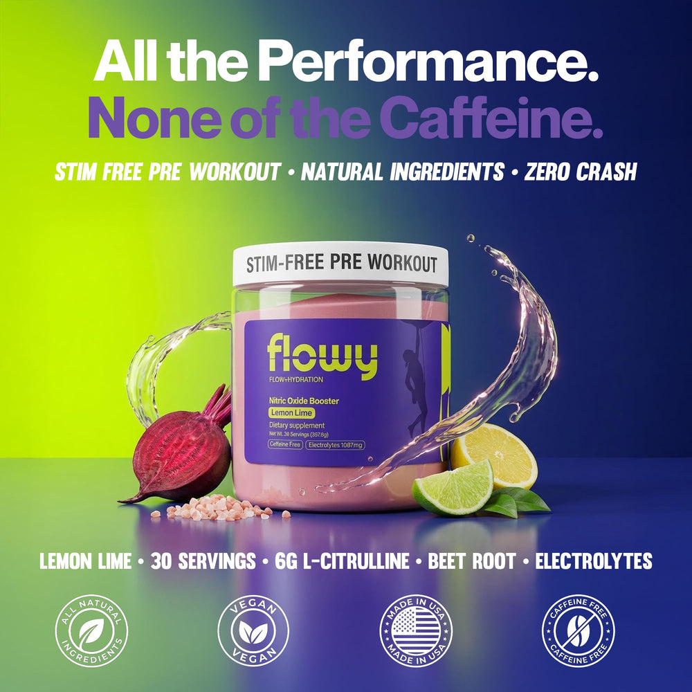 Flowy Stim Free powder scoop close-up highlights precise serving for consistency