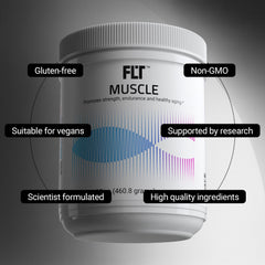 Shaker with FLT powder showing convenient serving for gym sessions.
