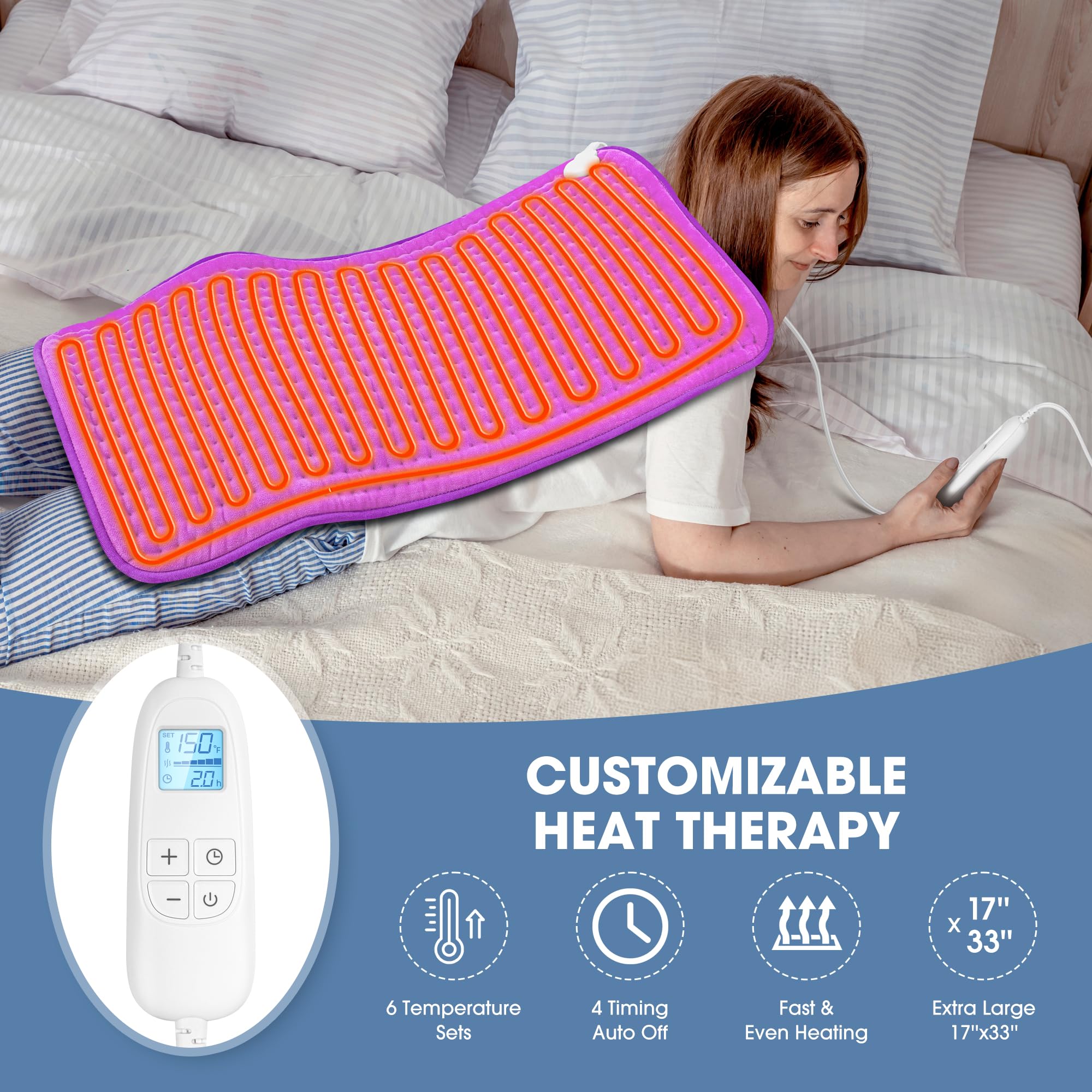 FluffyWarmth heating pad offers 6 heat settings for customizable warmth