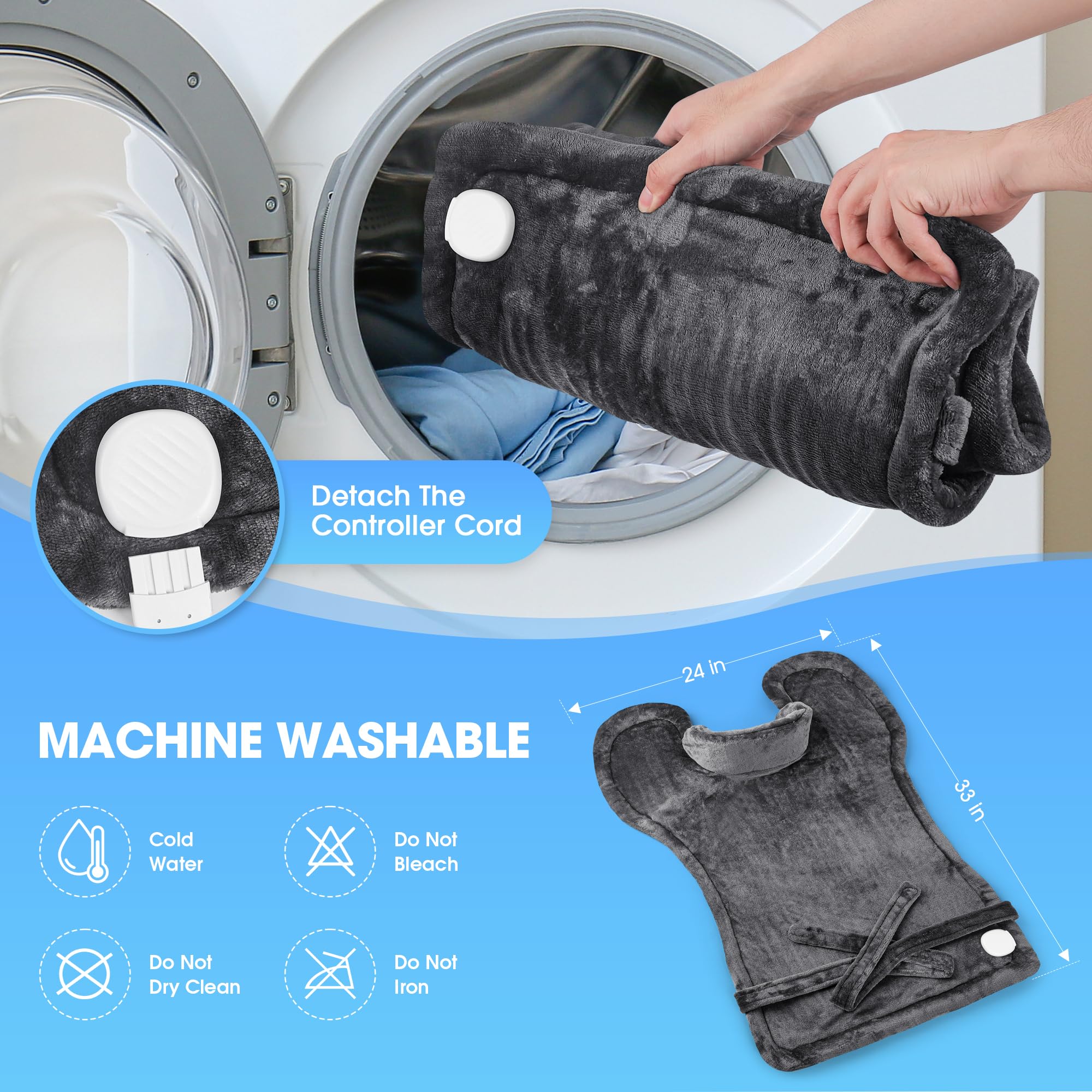FluffyWarmth 10-foot cord allows flexible use anywhere