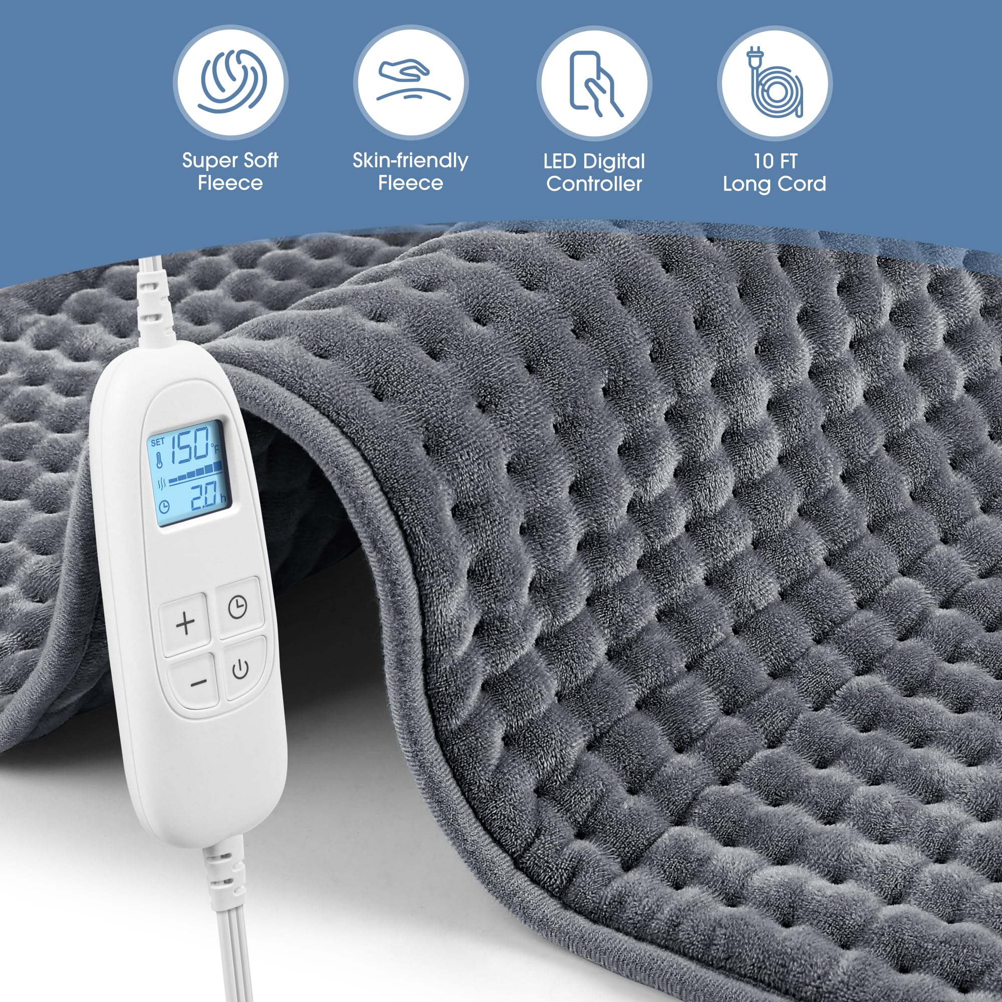 FluffyWarmth XXXL heating pad for knee and leg warmth to soothe joints.