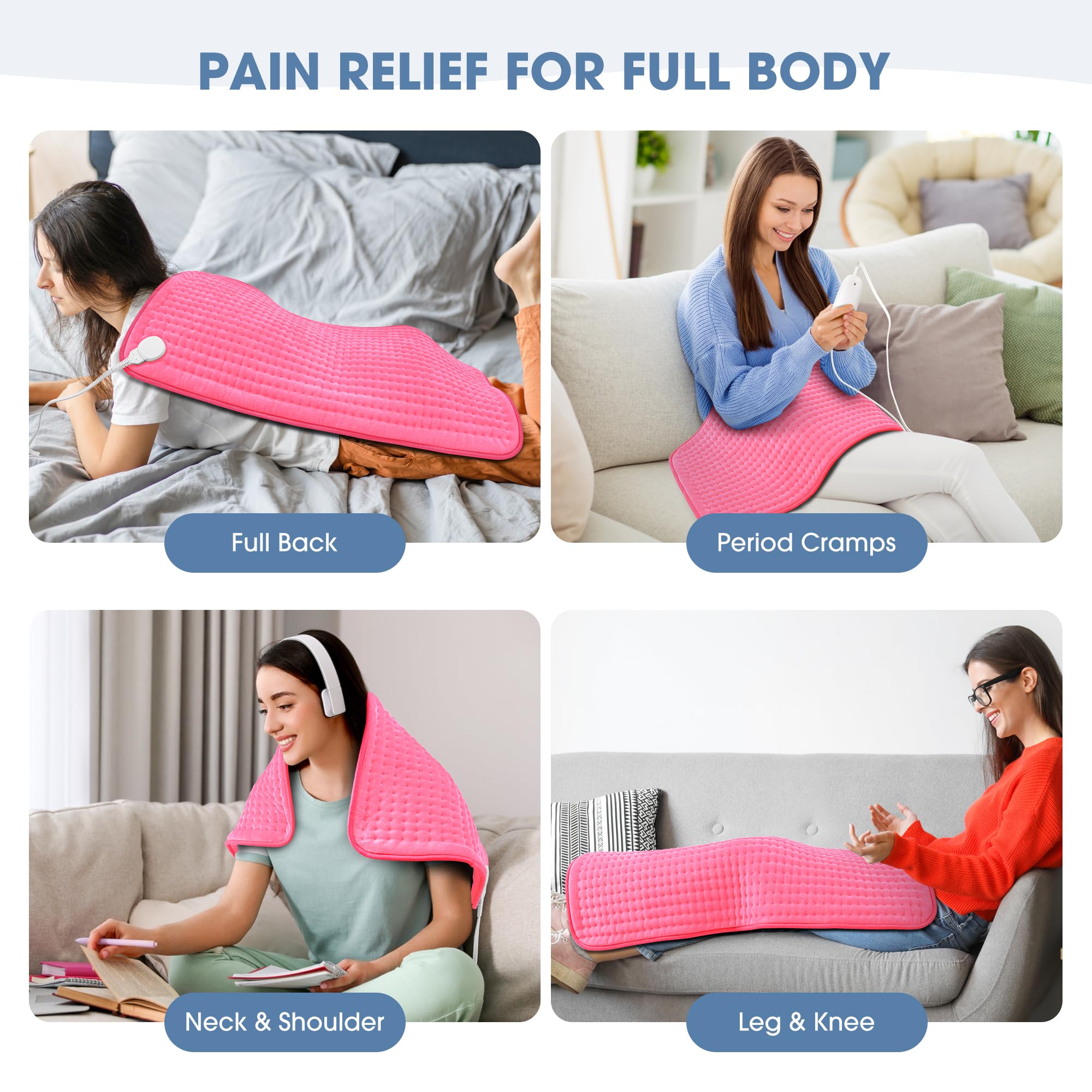 FluffyWarmth XXXL heating pad targets neck and shoulders with soothing heat